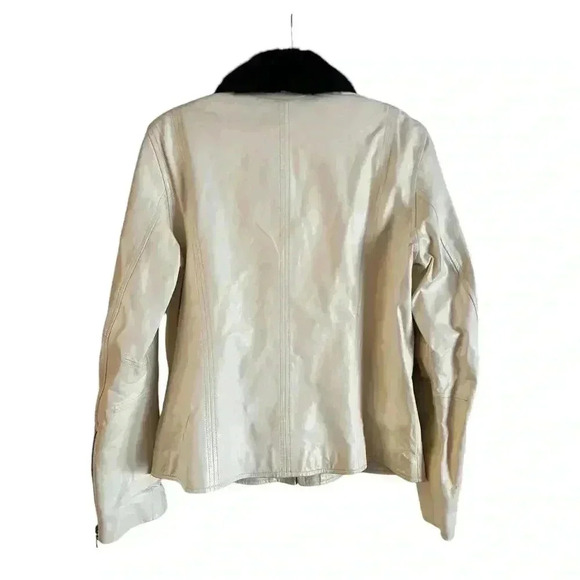 Ira Hoss Women’s 100% Leather Jacket Genuine Mink Collar Ivory Zip Up Size M - Picture 4 of 12